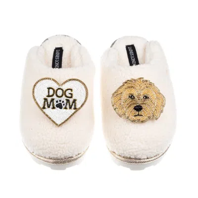 Laines London Women's Neutrals / White Teddy Closed Toe Slippers With Dog Mum / Mom & Golden Cockapoo Brooches - C In Multi