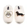 Laines London Women's Neutrals / White Teddy Closed Toe Slippers With Dog Mum/mom & Black & Tan Dachshund Brooches In White