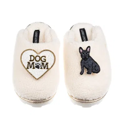Laines London Women's Neutrals / White Teddy Closed Toe Slippers With Dog Mum/mom & Black Sitting French Bulldog B