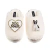 Laines London Women's Neutrals / White Teddy Closed Toe Slippers With Dog Mum/mom & Black/white Sitting French Bul In White