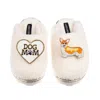 Laines London Women's Neutrals / White Teddy Closed Toe Slippers With Dog Mum/mom & Peach The Corgi Brooches - Cre In White