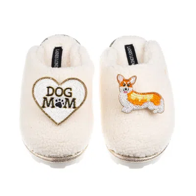 Laines London Women's Neutrals / White Teddy Closed Toe Slippers With Dog Mum/mom & Peach The Corgi Brooches - Cre