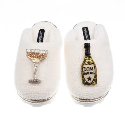 Laines London Women's Neutrals / White Teddy Closed Toe Slippers With Dom Darling Champagne Brooches - Cream