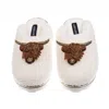 Laines London Women's Neutrals / White Teddy Closed Toe Slippers With Double Highland Cow Brooches - Cream In White