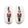 Laines London Women's Neutrals / White Teddy Closed Toe Slippers With Double Red Grand Nutcrackers Brooches - Crea In White
