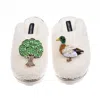 Laines London Women's Neutrals / White Teddy Closed Toe Slippers With Duck & Oak Tree Brooches - Cream In White