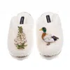 Laines London Women's Neutrals / White Teddy Closed Toe Slippers With Duck & White Foxglove Brooches - Cream In White