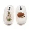 Laines London Women's Neutrals / White Teddy Closed Toe Slippers With Hedgehog & White Foxglove Brooches - Cream In White
