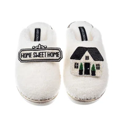 Laines London Women's Neutrals / White Teddy Closed Toe Slippers With Home Sweet Home Brooches - Cream