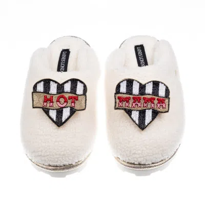Laines London Women's Neutrals / White Teddy Closed Toe Slippers With Hot Mama Brooches - Cream
