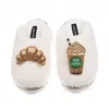Laines London Women's Neutrals / White Teddy Closed Toe Slippers With Iced Coffee & Croissant Brooches - Cream In White