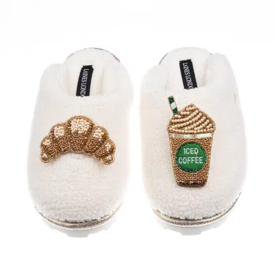 Laines London Women's Neutrals / White Teddy Closed Toe Slippers With Iced Coffee & Croissant Brooches - Cream