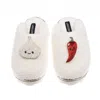 Laines London Women's Neutrals / White Teddy Closed Toe Slippers With Laines Lovables Garlic & Chilli Brooches - C In White