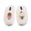 Laines London Women's Neutrals / White Teddy Closed Toe Slippers With Laines Lovables Ice Lolly & Ice Cream Brooch In White