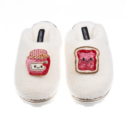 Laines London Women's Neutrals / White Teddy Closed Toe Slippers With Laines Lovables Jam & Toast Brooches - Cream