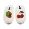 Laines London Women's Neutrals / White Teddy Closed Toe Slippers With Laines Lovables Watermelon & Cherry Brooches In White