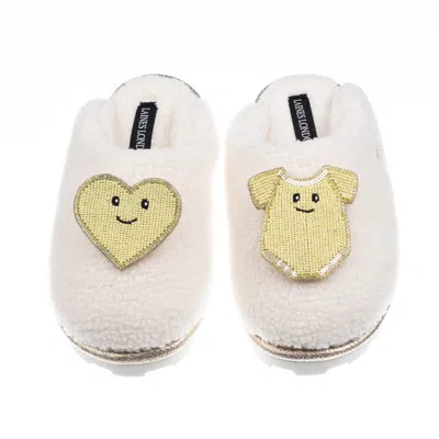 Laines London Women's Neutrals / White Teddy Closed Toe Slippers With Laines Lovables Yellow Love & Baby Grow Broo