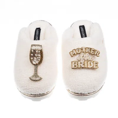 Laines London Women's Neutrals / White Teddy Closed Toe Slippers With Mother Of The Bride Brooches - Cream