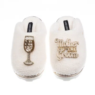 Laines London Women's Neutrals / White Teddy Closed Toe Slippers With Mother Of The Groom Brooches - Cream