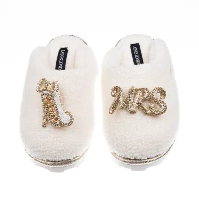 Laines London Women's Neutrals / White Teddy Closed Toe Slippers With Mrs & Wedding Heel Brooches - Cream