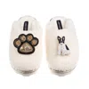 Laines London Women's Neutrals / White Teddy Closed Toe Slippers With Paw & Black & White Sitting French Bulldog B In White