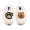Laines London Women's Neutrals / White Teddy Closed Toe Slippers With Paw & Ginger Persian Cat Brooches - Cream In White