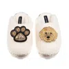 Laines London Women's Neutrals / White Teddy Closed Toe Slippers With Paw & Golden Cockapoo Brooches - Cream In White