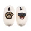 Laines London Women's Neutrals / White Teddy Closed Toe Slippers With Paw & Rottweiler Brooches - Cream In Neutral