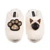 Laines London Women's Neutrals / White Teddy Closed Toe Slippers With Paw & Siamese Cat Brooches - Cream In White