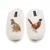 Laines London Women's Neutrals / White Teddy Closed Toe Slippers With Pheasant & Hen Brooches - Cream In White