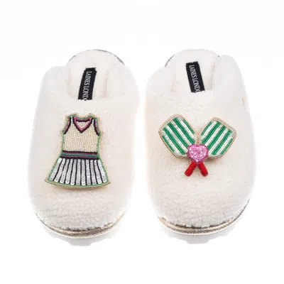Laines London Women's Neutrals / White Teddy Closed Toe Slippers With Pickleball Brooches - Cream
