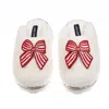 Laines London Women's Neutrals / White Teddy Closed Toe Slippers With Red Stripe Bow Brooches - Cream In White