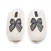 Laines London Women's Neutrals / White Teddy Closed Toe Slippers With Stripe Black Bow Brooches - Cream In White