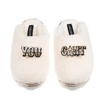Laines London Women's Neutrals / White Teddy Closed Toe Slippers With You Cunt Brooches - Cream