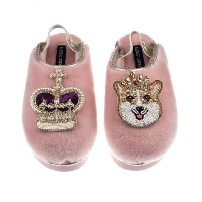 Laines London Women's Pink / Gold Flatform Cloud Slippers With Corgi & Crown Brooches - Dusky Pink