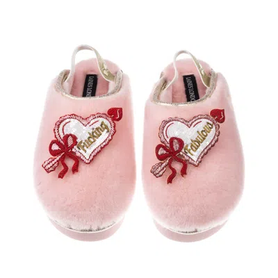Laines London Women's Pink / Gold Flatform Cloud Slippers With Fucking Fabulous Hearts Brooches - Dusky Pink
