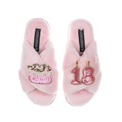 Laines London Women's Pink / Purple Classic Laines Slippers With 18th Birthday & Cake Brooches - Pink In Pink/purple