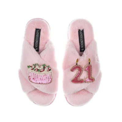 Laines London Women's Pink / Purple Classic Laines Slippers With 21st Birthday & Cake Brooches - Pink In Pink/purple