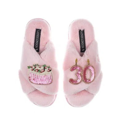 Laines London Women's Pink / Purple Classic Laines Slippers With 30th Birthday & Cake Brooches - Pink In Pink/purple
