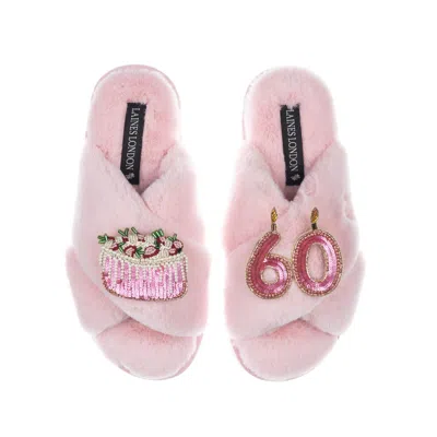 Laines London Women's Pink / Purple Classic Laines Slippers With 60th Birthday & Cake Brooches - Pink In Pink/purple