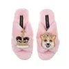 Laines London Women's Pink / Purple Classic Laines Slippers With Artisan Sandy The Corgi & Royal Crown Brooches - In Pink/purple