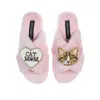 Laines London Women's Pink / Purple Classic Laines Slippers With Cat Mum / Mom & Tabby Cat Brooches - Pink In Pink/purple