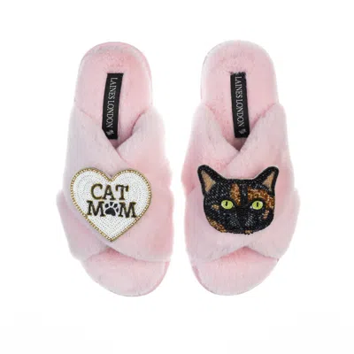 Laines London Women's Pink / Purple Classic Laines Slippers With Cat Mum/mom & Misty Cat Brooches - Pink In Pink/purple