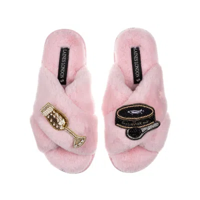 Laines London Women's Pink / Purple Classic Laines Slippers With Caviar & Glass Of Champers Brooches - Pink In Pink/purple