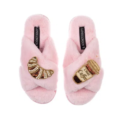 Laines London Women's Pink / Purple Classic Laines Slippers With Coffee Cup & Croissant Brooches - Pink In Pink/purple