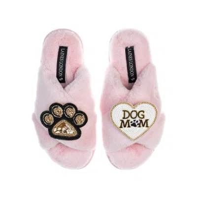 Laines London Women's Pink / Purple Classic Laines Slippers With Dog Mum / Mom & Paw Brooches - Pink