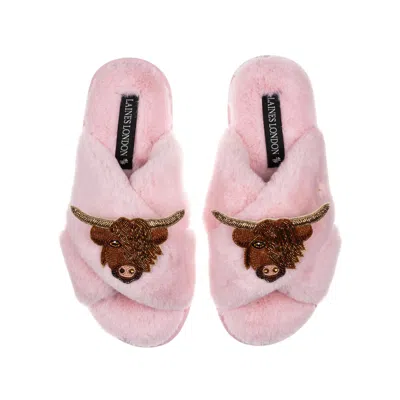 Laines London Women's Pink / Purple Classic Laines Slippers With Double Highland Cow Brooches - Pink In Pink/purple