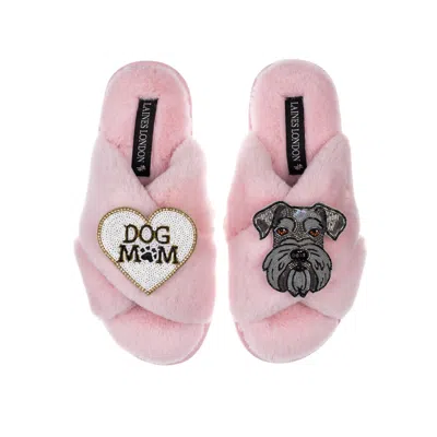Laines London Women's Pink / Purple Classic Laines Slippers With Ernie The Schnauzer & Dog Mum / Mom Brooches - Pi In Pink/purple