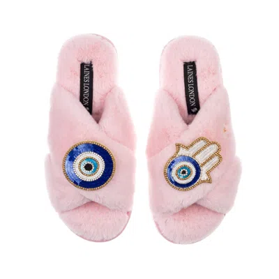 Laines London Women's Pink / Purple Classic Laines Slippers With Evil Eye & Hamsa Hand Brooches - Pink In Pink/purple