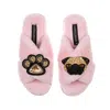 Laines London Women's Pink / Purple Classic Laines Slippers With Franki Pug & Paw Brooches - Pink In Pink/purple